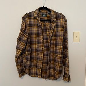 Mustard Gold Plaid Flannel Buttondown Shirt - Medium - G. H. Bass